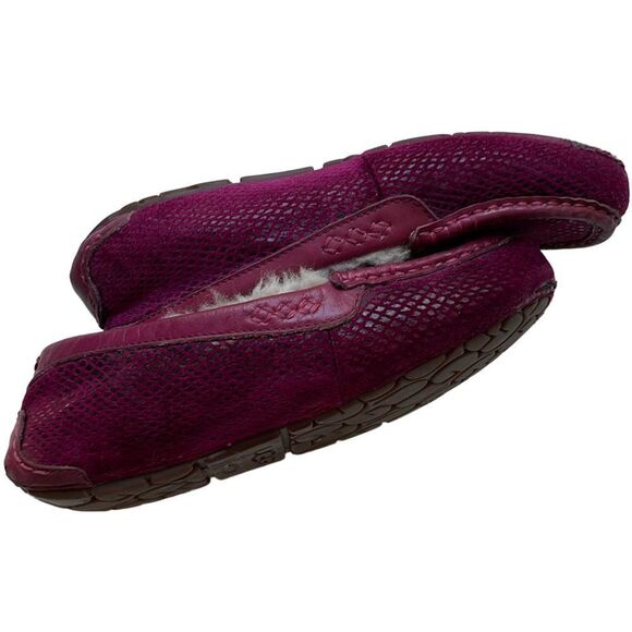 UGG MAGENTA Suede Snakeskin Effect Slip OnMoccasin Slippers Size 7 - Picture 2 of 7
